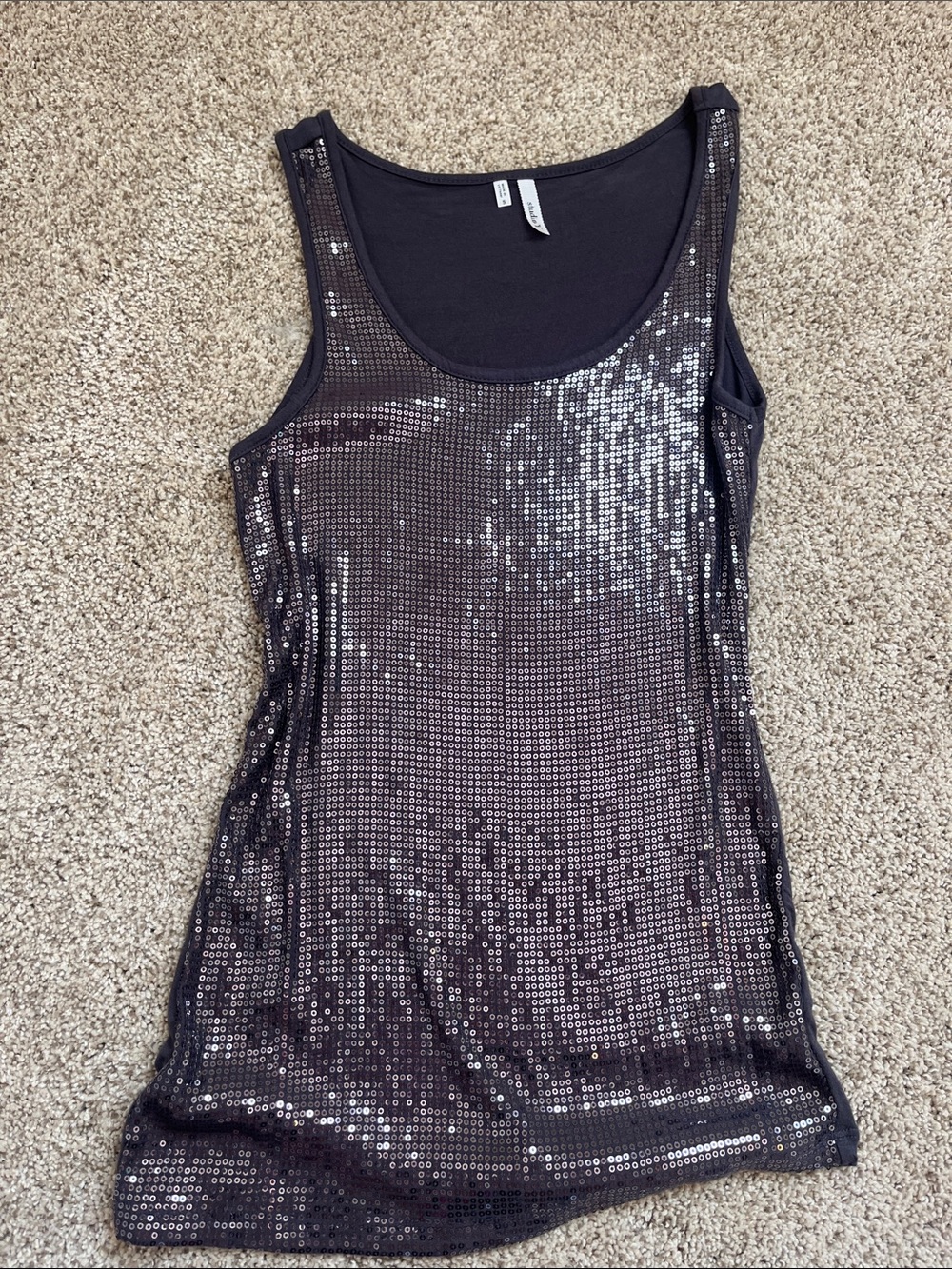 Studio Y Grey Sequin Scoop Neck Tank Y2K